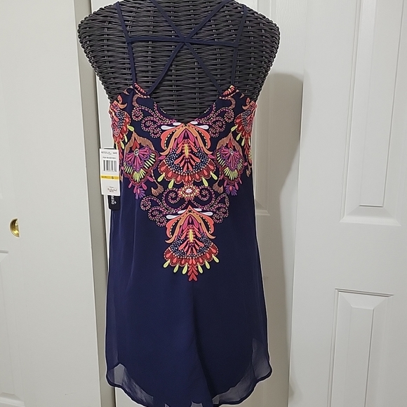 NWT Sequin Hearts Ladies Dress Size S Navy Blue Orange Green - Picture 2 of 13